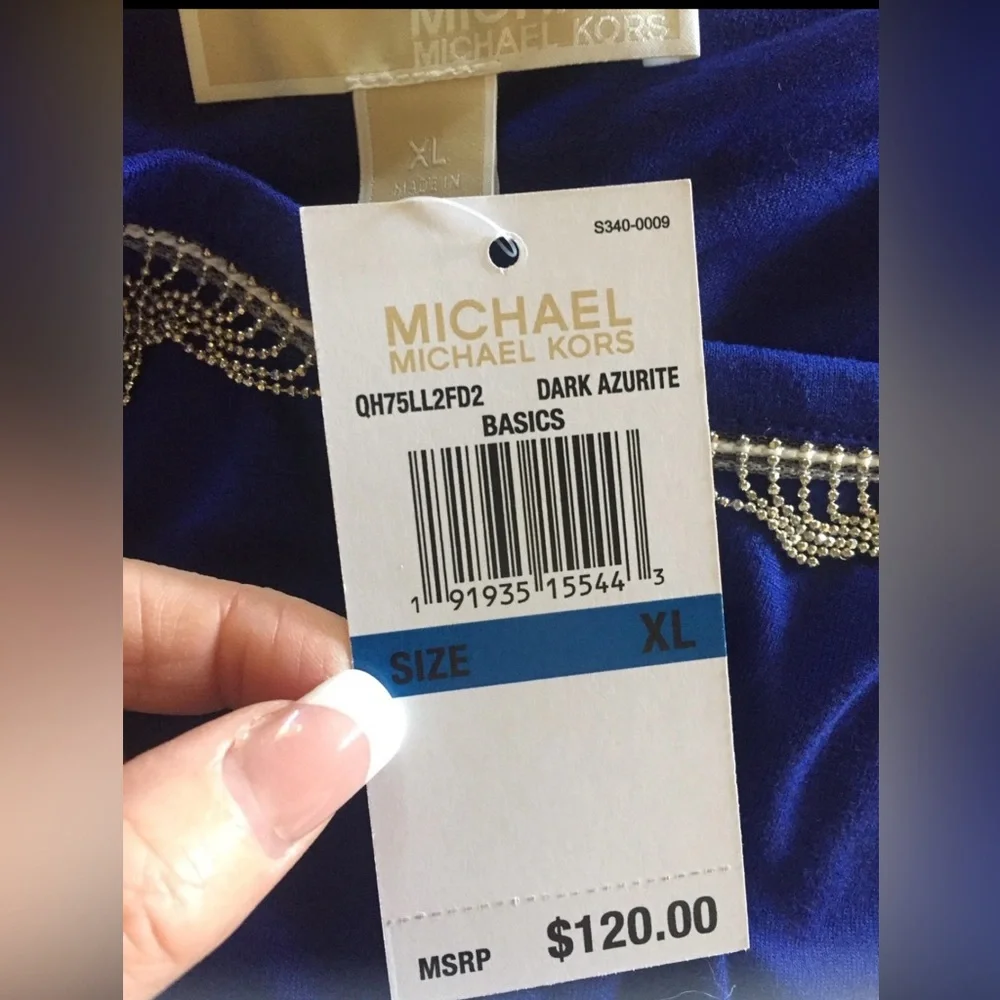 Michael Kors Dark Azurite Sleeveless Tank Top with Silver Trim - Picture 8 of 8